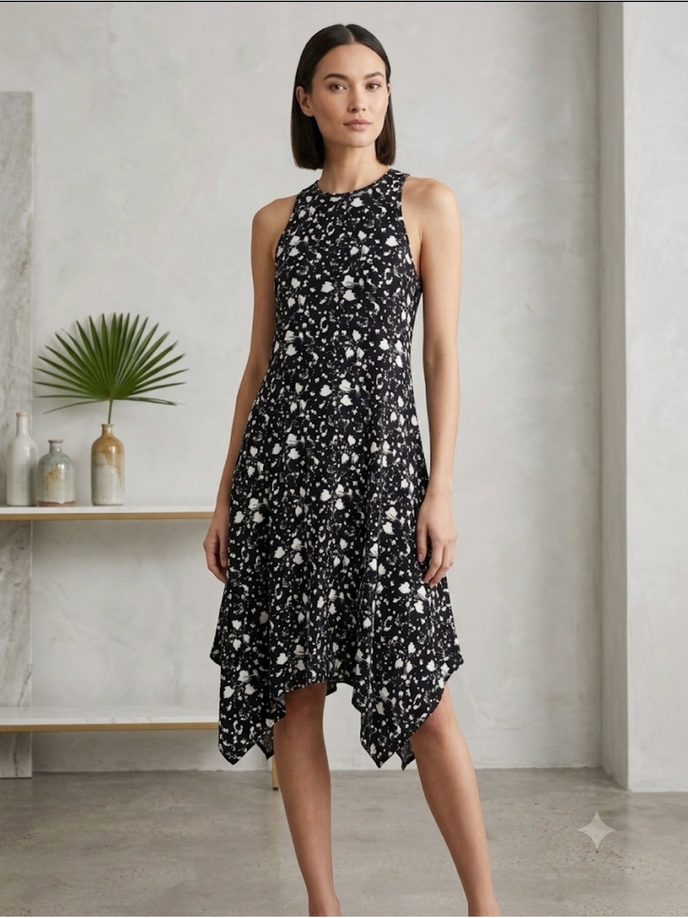 Isabella Rodriguez Black and White Printed High-Low Dress